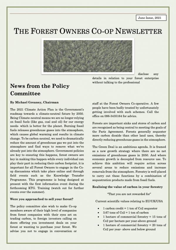 THE FOREST OWNERS CO-OP NEWSLETTER June Issue 2021